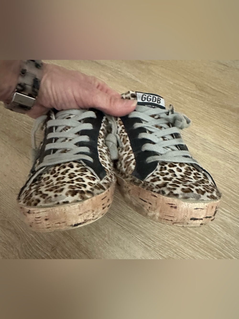 Golden Goose GGDB Super Star Leopard Pony Hair Sneakers Green Heel Tab EU 37 - Picture 8 of 12